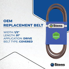 Stens belt width profile showing 1/2 inch dimension for correct pulley engagement