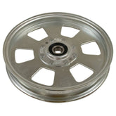 Stens flat idler front view showing metal pulley and mounting hole, ensures correct fit