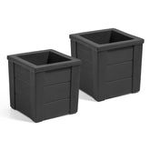 Step2 Lakewood planter front view showing black wood-look finish and tidy planting benefit