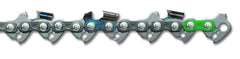 Stihl chain close-up of Rapid Micro cutter teeth and links, shows precision and smoother cutting