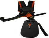 Stihl full harness front view showing straps and balanced support benefits