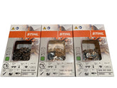 Stihl Oilomatic 3-pack front packaging showing three wrapped chains and labels, convenient spare supply