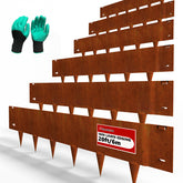 STIRLINGEAR front view of six rusted metal edging pieces showing uniform finish and coverage