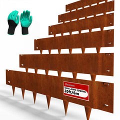 STIRLINGEAR front view of six rusted metal edging pieces showing uniform finish and coverage