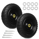 Storystore front view of two 13-inch flat-free replacement tires showing tread and steel core for durable rolling