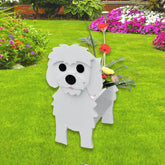 strolfay front view of Maltese dog planter showing charming silhouette and curb appeal