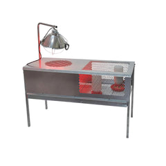 Stromberg's front view of brooder showing durable steel frame and access benefits
