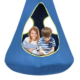 SUCHDECO front view of blue nest swing showing cozy entrance and shape benefit