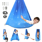 SUCHDECO sensory swing front view showing star-blue hammock and roomy shape, calming spot