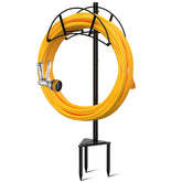 Suchek front view showing assembled black hose holder and neat storage benefit
