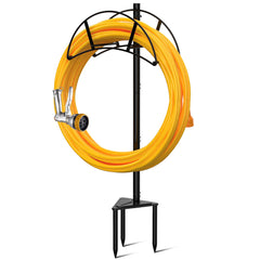 Suchek front view showing assembled black hose holder and neat storage benefit