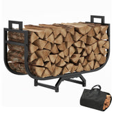 suchown front view of 34-inch firewood rack showing stable storage and neat stacking