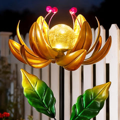 SUCUY front view of lotus wind spinner showing decorative metal petals and globe for curb appeal