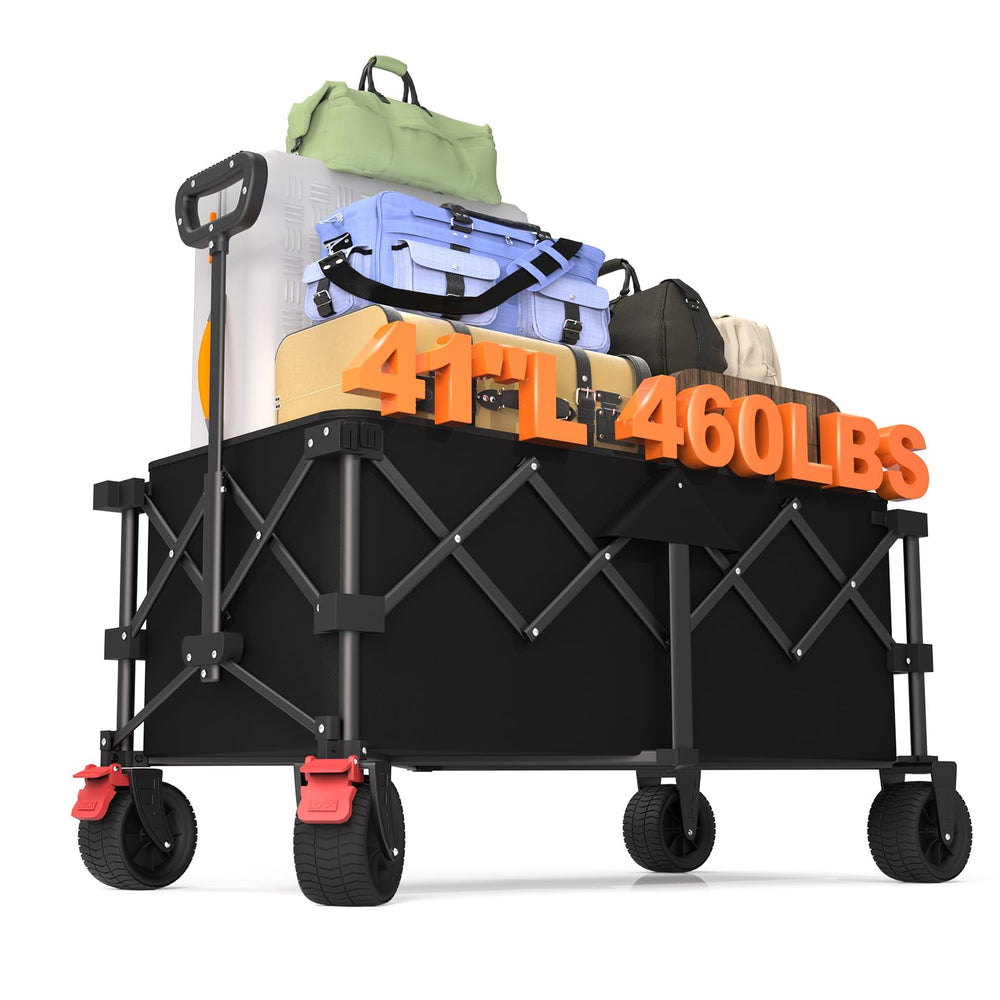 Suemoss front view expanded wagon showing large cargo and stability