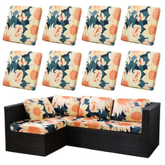 SUKAIKEQA front view of 8pcs patio cushion covers showing neat installed look and refreshed furniture