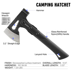 SULKADA hatchet handle detail showing fiberglass shock reduction and anti-slip grip benefit: comfort