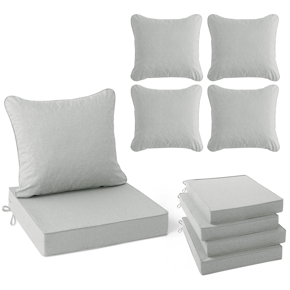 Summsun front-facing patio cushions set on chairs showing neat light grey styling and comfort