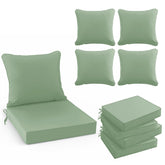 Summsun front view of packaged 24x24 sage green cushions showing set of four and neat stacking for easy setup
