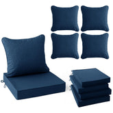 Summsun front view of navy cushion set showing neat fit and inviting seats