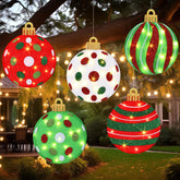 Suncalla front view of five 12-inch LED Christmas balls showing festive appeal