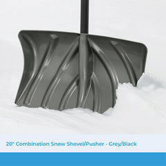 Suncast close-up of angled ribbed blade improving snow collection