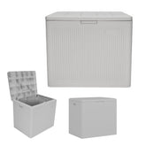 Suncast front view of French gray deck box showing compact organized storage benefit