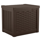 Suncast Java deck box front view showing compact storage and curb appeal