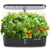 SUNCOZE front view of 12‑pod hydroponic system showing compact design and benefits