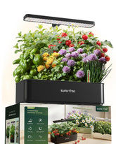SUNCOZE front view of compact hydroponic system showing 12 pods and sleek black finish for space saving