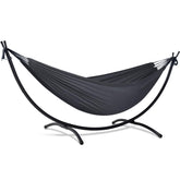 SUNCREAT front view assembled hammock and stand, showing stability and design