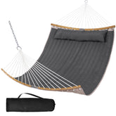 SUNCREAT front view dark gray hammock showing full spreader bar and bed comfort