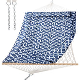SUNCREAT front view of dark gray hammock showing full padded bed and spreader bars for comfort