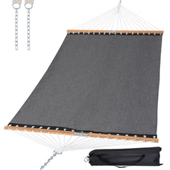 SUNCREAT front view dark gray hammock showing full spreader bars and bed benefit: stable lounging