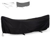 SUNCREAT front view of black hammock cover protecting stand and fabric