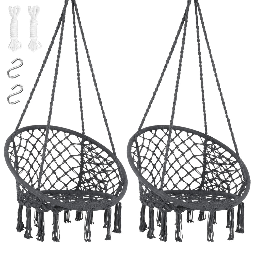 SUNCREAT front view of grey hammock chair showing full shape and comfort