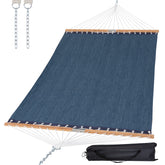 SUNCREAT front view hammock in navy showing roomy bed and easy access benefit