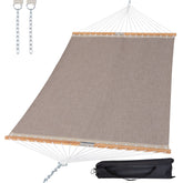 SUNCREAT hammock front view showing spreader bars and bed for comfortable lounging