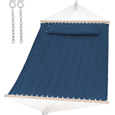 SUNCREAT hammock front view showing navy quilted comfort and durable finish