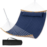 SUNCREAT front view showing navy hammock and spreader bars for stylish comfort