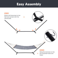 SUNCREAT assembled with hammock showing safe, comfortable lounging setup