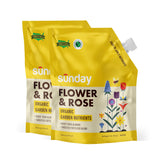 SUNDAY front packaging showing 2 lb organic plant food and easy application benefits