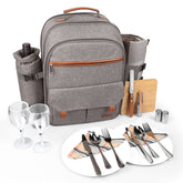Sunflora front view of picnic backpack showing organized exterior and zippers for easy access