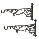 Sungmor front view of two black cast iron brackets showing decorative curve and strength