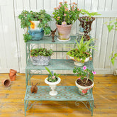 Sungmor front view of three-tier stand showing organized pots and space-saving benefit