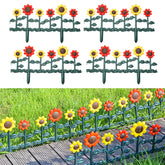 Sungmor front view of four sunflower fence panels showing full decorative length