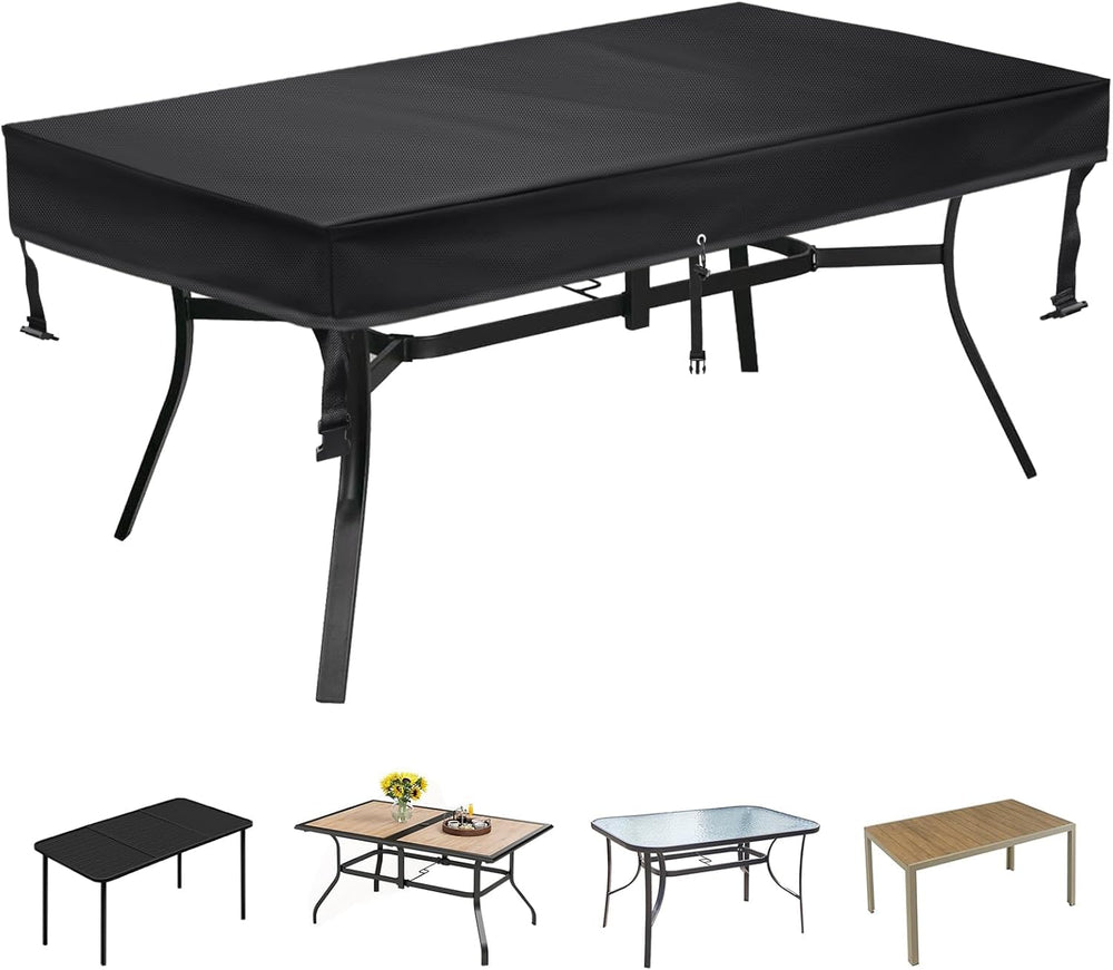 SUNICO front view of rectangular table cover protecting patio furniture