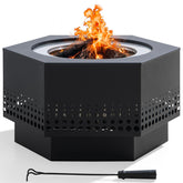 Sunjoy front view of hexagonal fire pit showing elegant design and reliable warmth