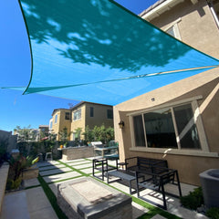 SUNLAX front view of turquoise triangle shade showing full canopy and color