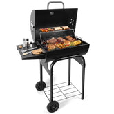 SUNLIFER front view of barrel grill showing cooking area and lid, easy setup benefit