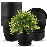 Sunnychicc front view of 12-pack black pots showing uniform modern look and convenience